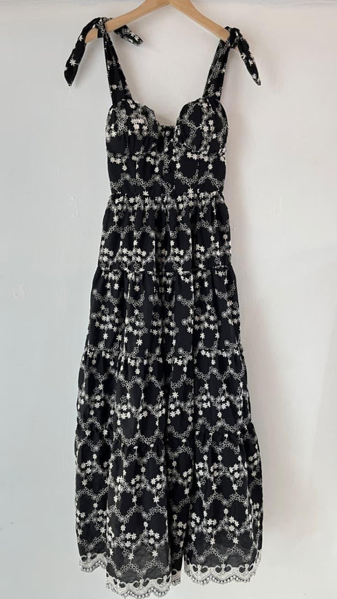 Flower Embroidered Spaghetti Straps Layered Sun Dresses